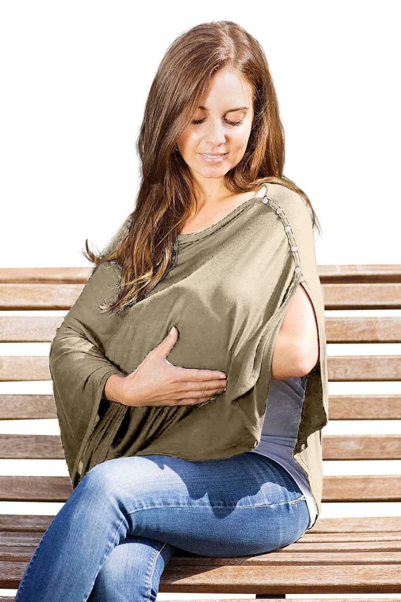 Byrd & Blume Maternity Nursing Cover Breathable Lightweight Breastfeeding Cover Wrap Shawl Scarf Poncho Full 360 (Latte, One size) - Image 2